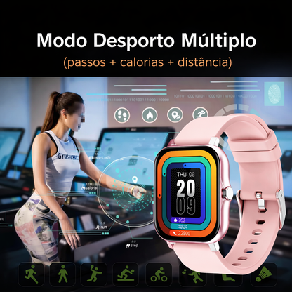 Smartwatch À Prova de Água com Chamadas e Mensagens, Monitorização do Sono, Contador de Passos e Notificações para iPhone e Android