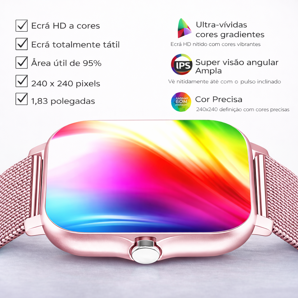 Smartwatch À Prova de Água com Chamadas e Mensagens, Monitorização do Sono, Contador de Passos e Notificações para iPhone e Android