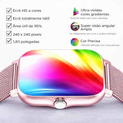 Smartwatch À Prova de Água com Chamadas e Mensagens, Monitorização do Sono, Contador de Passos e Notificações para iPhone e Android