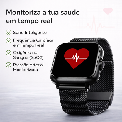 Smartwatch À Prova de Água com Chamadas e Mensagens, Monitorização do Sono, Contador de Passos e Notificações para iPhone e Android