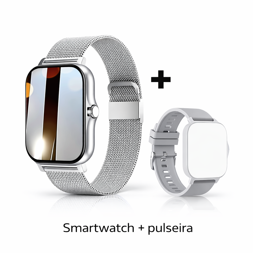 Smartwatch À Prova de Água com Chamadas e Mensagens, Monitorização do Sono, Contador de Passos e Notificações para iPhone e Android